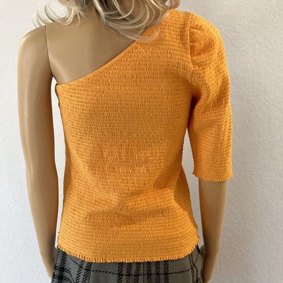 Nation LTD Medium Kirstie Smocked One Shoulder Puff Sleeve Top Mango - Picture 11 of 14